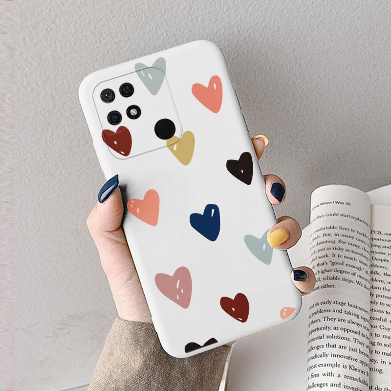 Case For Redmi 10 10C 10A Cute Heart Flower Back Cover Soft Silicone Matte Protective Funda For Xiaomi Redmi 10C Redmi10 Bag