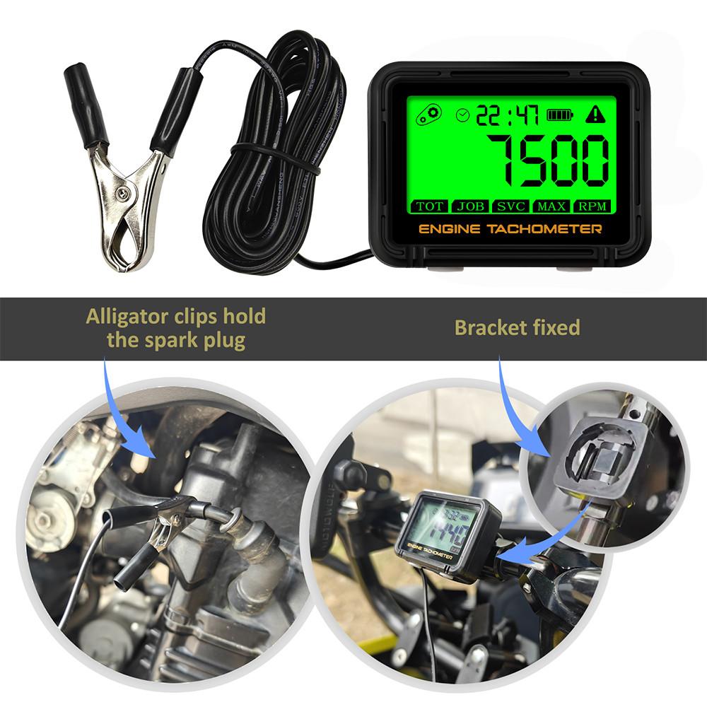 Digital Tachometer Hour Meter LCD Waterproof Universal Motorcycle ATV Snowmobile Boat RPM Gauge