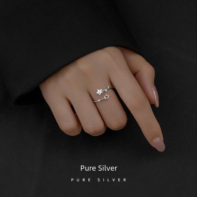 

Banyan Tree S925 Silver Star Zircon Ring - Women s Luxury Hollow Design Adjustable