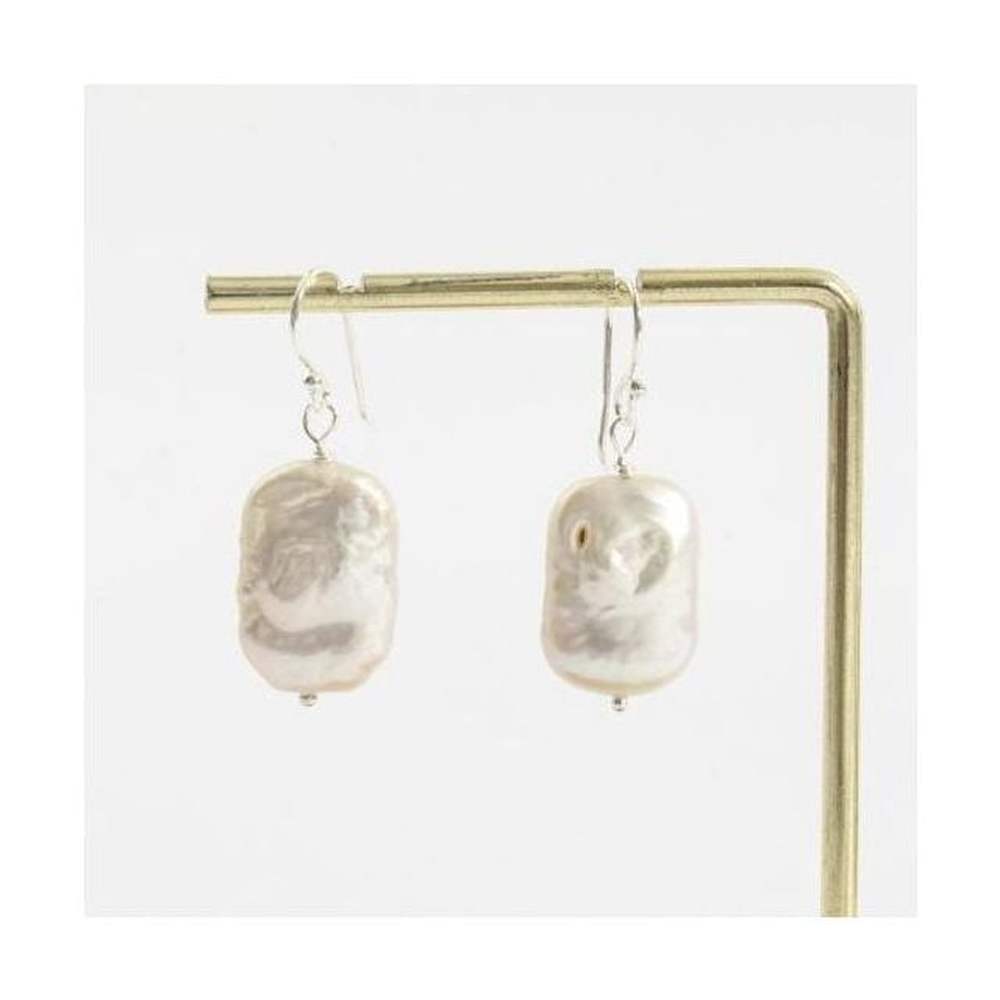 925 Sterling Silver Rectangle Baroque Pearl Drop Earrings Made in Thailand