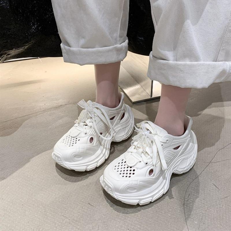Fashion Hollow Out Breathable Chunky Sneakers Women 2025 Summer Fashion Platform Sports Shoes Woman Non Slip Thick Sole Vulcanized Shoes