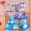 Fairy Pavilion Cherry Blossom Treehouse with Peach Blossom Pond - Creative Ancient Style Building Block Ornament, Handmade Assembly Scene.