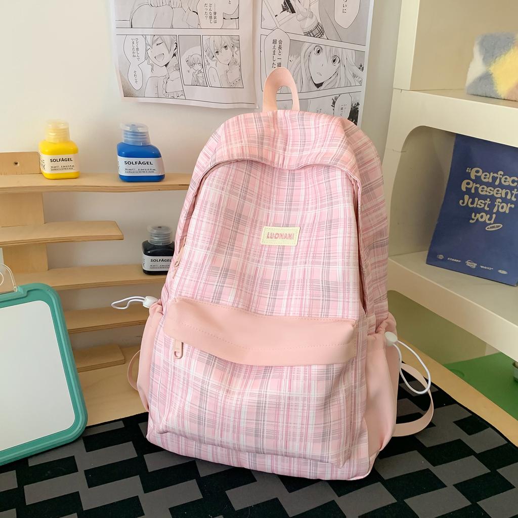 School bag: summer scorching mint soda, light blue checkered soft girl exclusive small backpack, campus sweet style student backpack