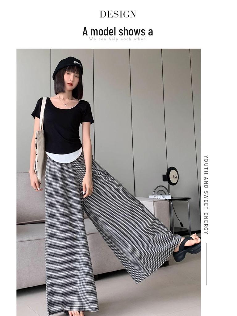 Women's Plaid High Waist Wide Leg Pants - Summer Casual, Loose & Slimming Skirt Style