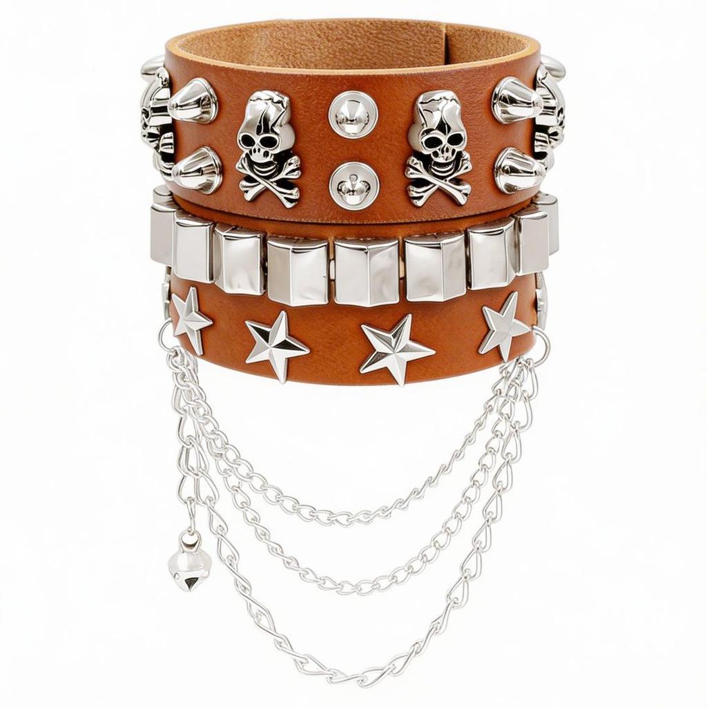 European & American Multi-layer Leather Skull Rivet Punk Bracelet