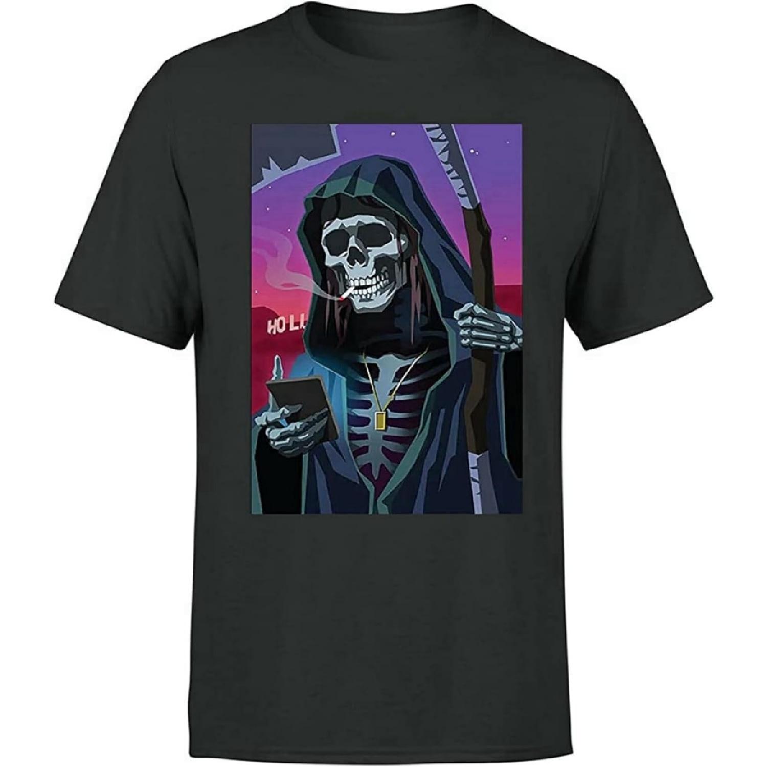 ANOTHER FANCY Reaper Skull Mens Mens T Shirt 100% Cotton Halloween Printed Graphic Tee Top XS S
