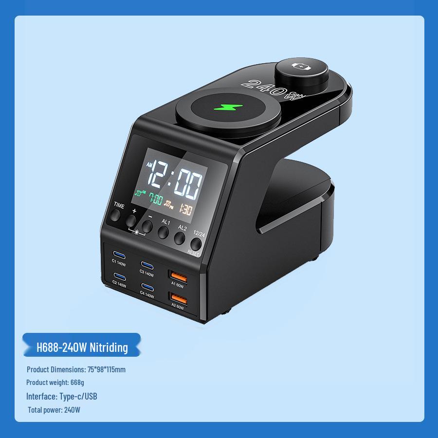240W Multi-function Alarm Clock & Multi-port Mobile Charger