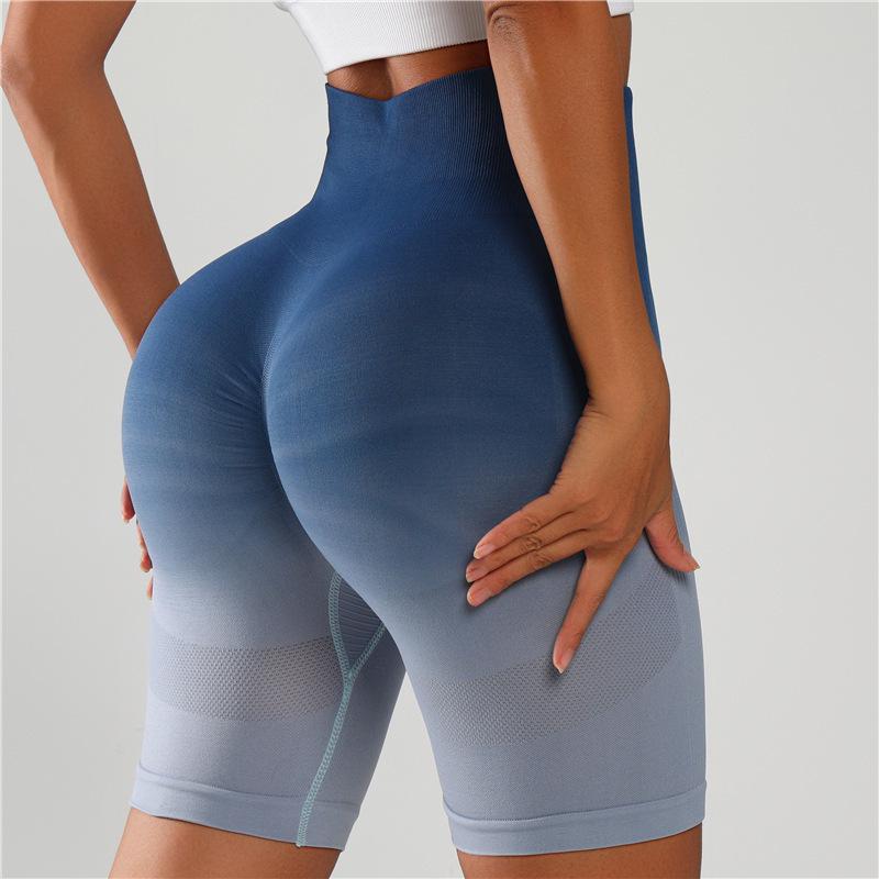 High-Waist Seamless Gradient Yoga Shorts - Women's Peach Butt Slimming Three-Quarter Length for Running & Fitness