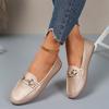 New Round Toe Shallow Opening Rhinestone Chain Flat Casual Shoes for Women in Large Size