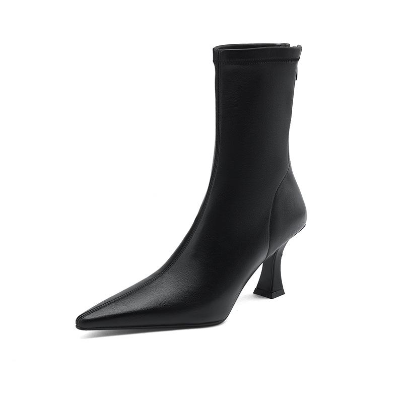 ~ Pointed Thin Heel Boots High Heel Elastic Boots Temperament Versatile Thin Boots Autumn and Winter Velvet Women's Boots