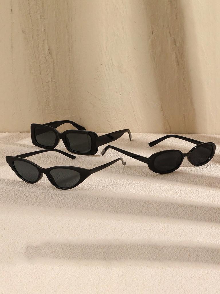 3PCS Fashion Cat Eye Square Oval Plastic Frame Women Sunglasses For Men Daily Life Shades Eyewear Accessories.