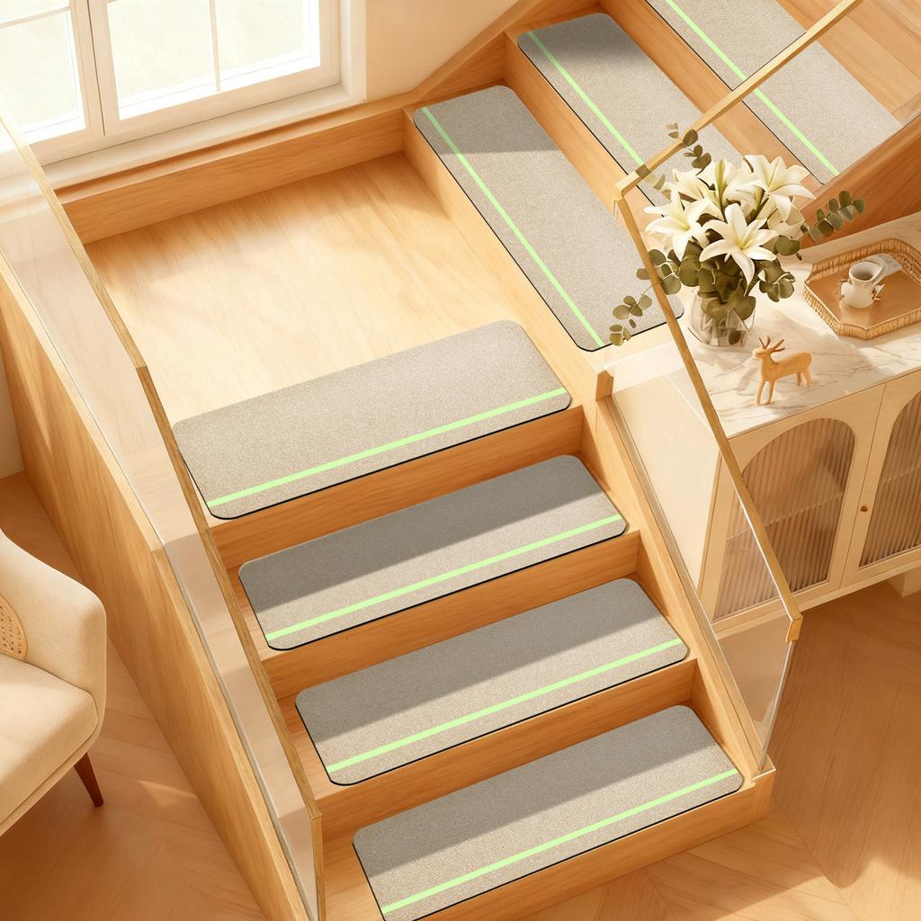 Luminous Anti-skid Stair Mat Solid Wood Staircase Foot Mats Step Mute Pad Luminous Guidance for Home Step Rugs Cutting Freely Effective Water Absorpt