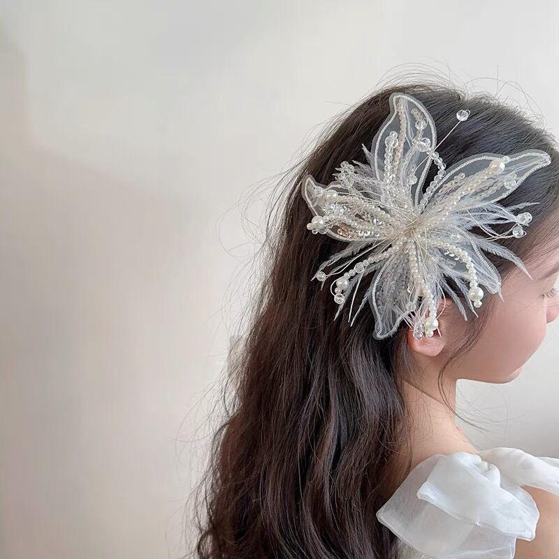 Super fairy handmade white lace flower feather hairpin bridal wedding accessories and makeup edge clip beautiful headgear