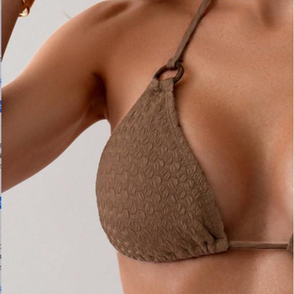 New European and American Split Bikini Sexy Triangle Cup Lace-up Texture Bikini Swimsuit for Women