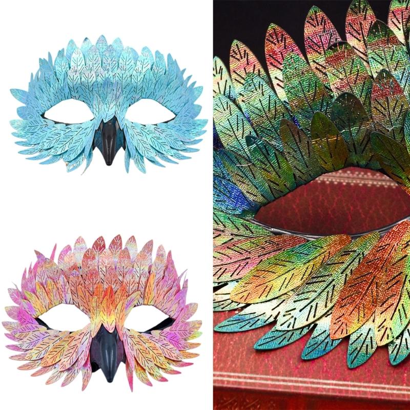 Maschera di Maschera Maschera d'Aquila Maschera Mezza Faccia Maschera per Role Playing Maschera da Festa Maschera con Becco d'Uccello e Piume Maschera per Costume di Halloween