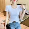 Women's 2025 Slim Fit White Round Neck Short Sleeve Pure Cotton T-Shirt