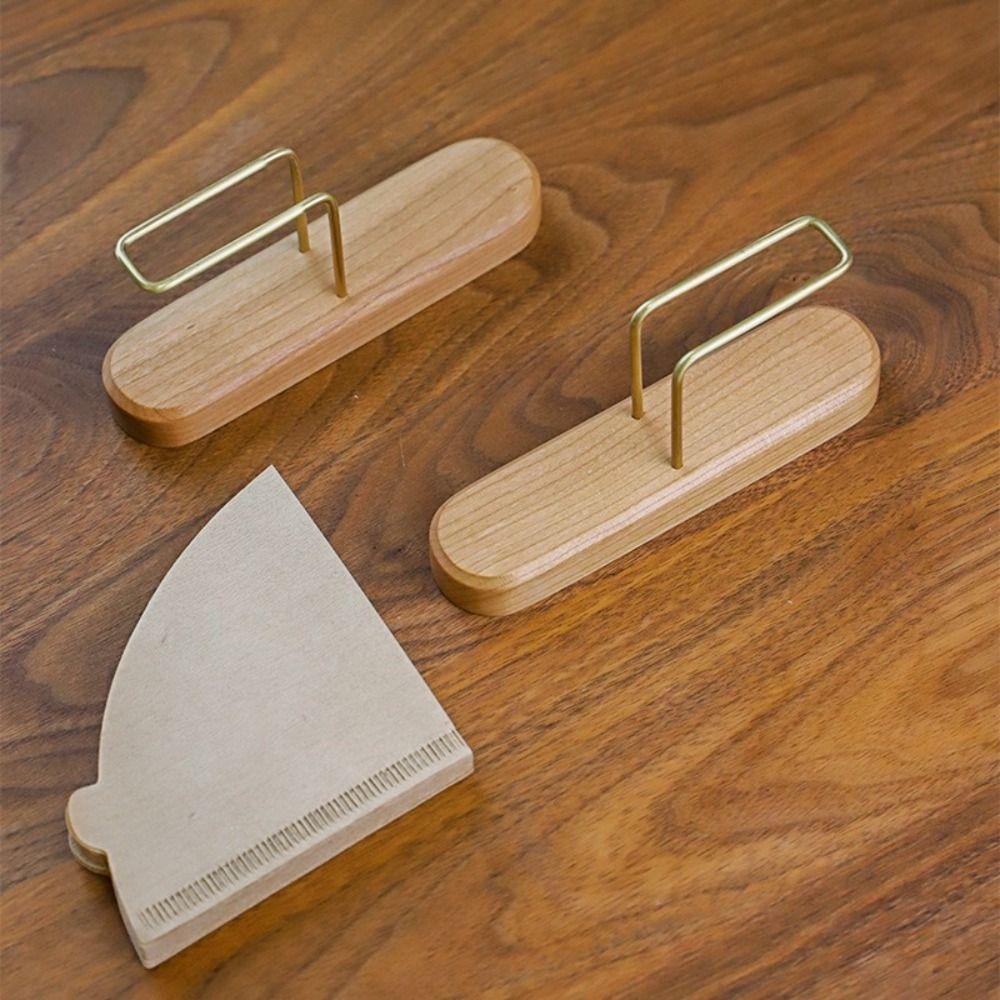 

Brass Coffee Filter Holder Wood Napkin Holders Reusable Espresso Paper Organizer Stand Fan Shape хаки