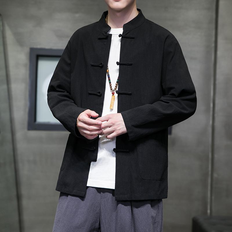 Spring and Autumn Chinese Shirt Man Cotton Linen Tang Suit Top Long Sleeve Kung Fu Shirt Traditional Men Blouses