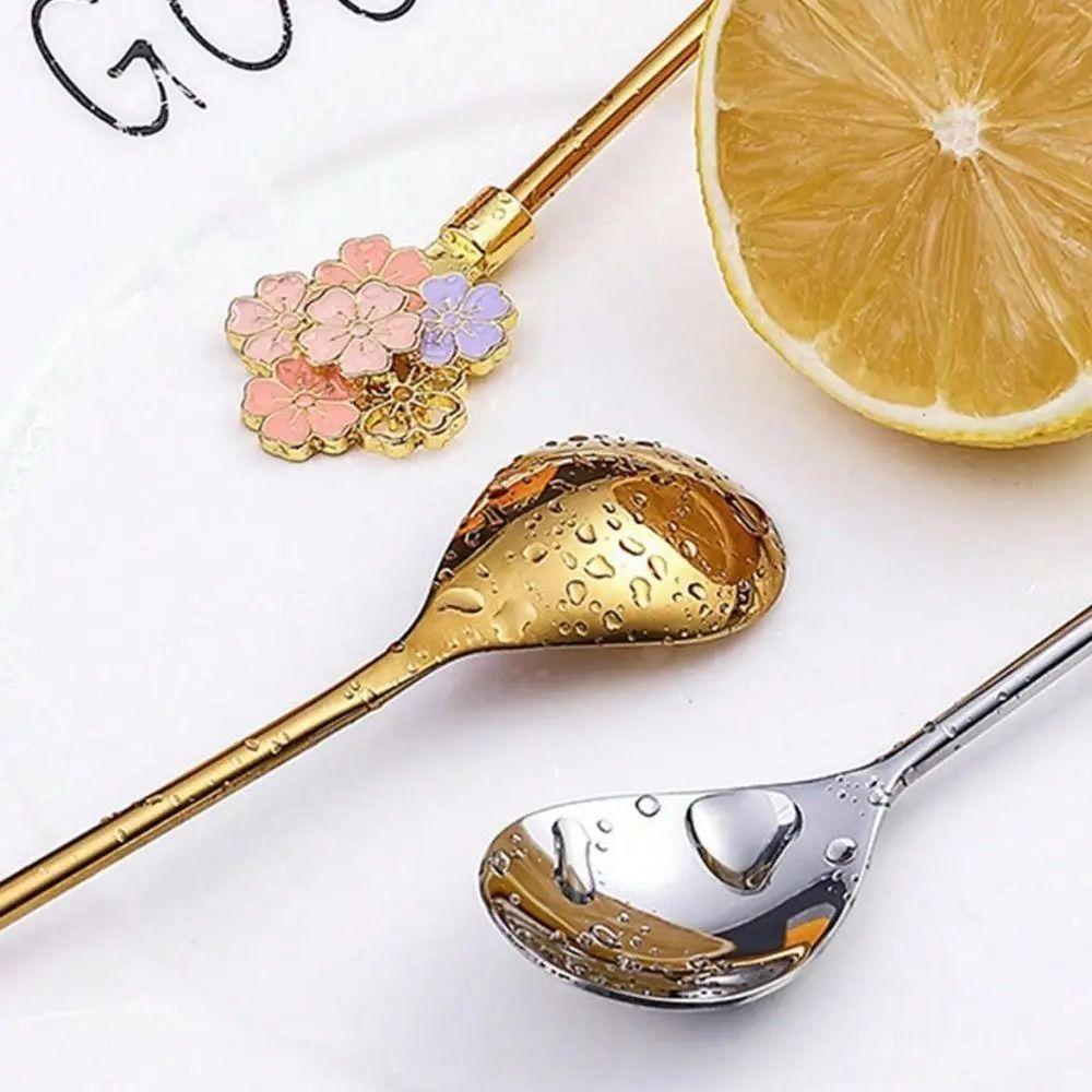 Cherry Blossoms Espresso Spoon Long Handle Ice Spoon Tableware Decoration Coffee Dessert Spoon Tea