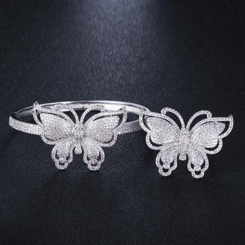 Ki0075 Micro-Inlaid Zircon Set, High-End Full Diamond Butterfly Ring Bracelet Two-Piece Set