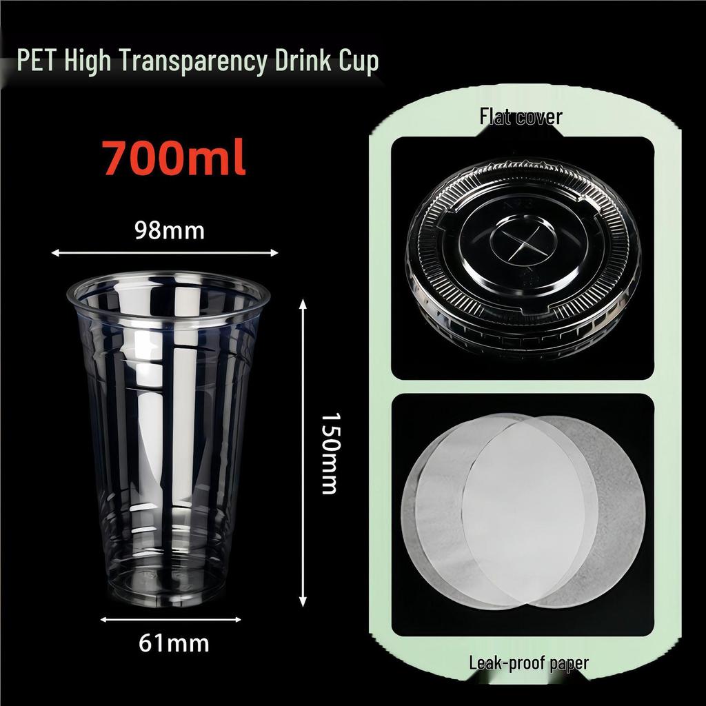 PET Disposable Milk Tea Cup with Lid & Straw - 98mm Caliber, Thickened Plastic for Fruit Tea or Coffee Takeaway