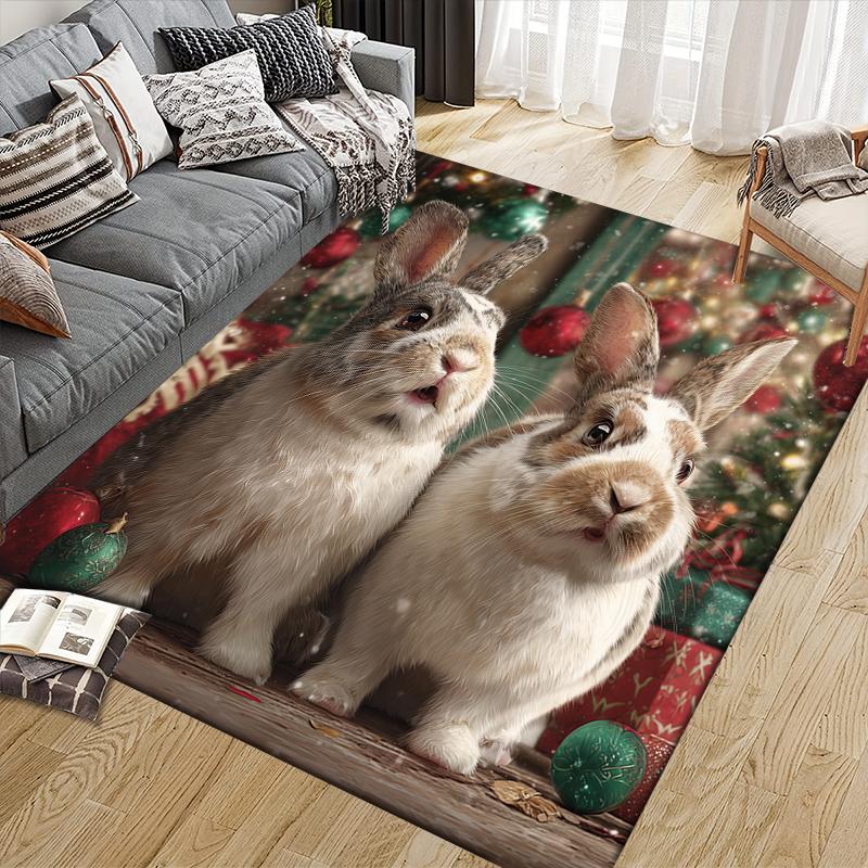 Weihnachtstiere Heim-Sofa-Dekoration für Wohnzimmer & Schlafzimmer, Rutschfeste Spiel-Flanell-Fußmatte für Spielzimmer