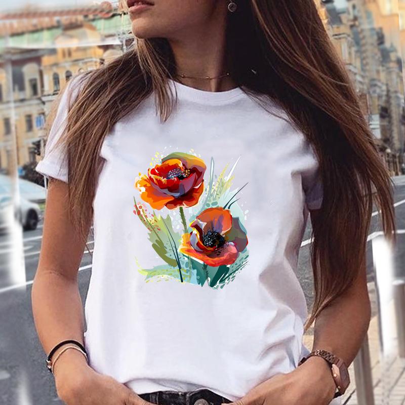 Women T-Shirts 90S Tropical Plants Love Letter Printing New Graphic Print Female Fashion Cartoon Summer T Tops Shirt Tee T-Shirt