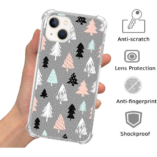 Pink White Black Christmas Trees Case Compatible with iPhone 13, Winter Christmas Cartoon Case for iPhone 13, Cool TPU Bumper Phone Case Cover