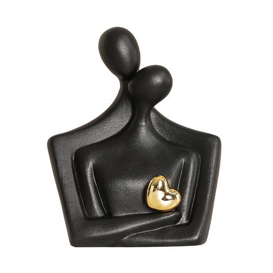 Ceramic Couple Statue Hugging Kissing Lover Figurine for TV Stand Shelf Decor Romantic Couple Heart Sculpture for Wedding Anniversary Gift