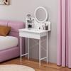 Makeup Vanity Desk with LED Lighted Mirror, Vanity Table with 1 Drawer and 2 Opening Shelves, Bedroom Dressing Table, 3 Modes Brightness Adjustable