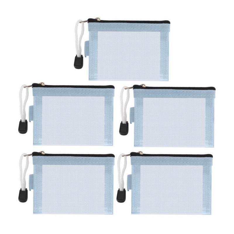 Nylon Mesh Card Storage Bags Mini Transparent Grid Bus ID Credit Card Holder Zipper Pouch Traveling Small Coin Wallet File Bag