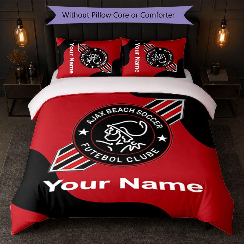 Ajax Amsterdam Custom Name Text Bedding Set 1 Duvet Cover+2 Pillowcases Soccer Logo Personalized Gift For Special Occasion Bedroom Decor
