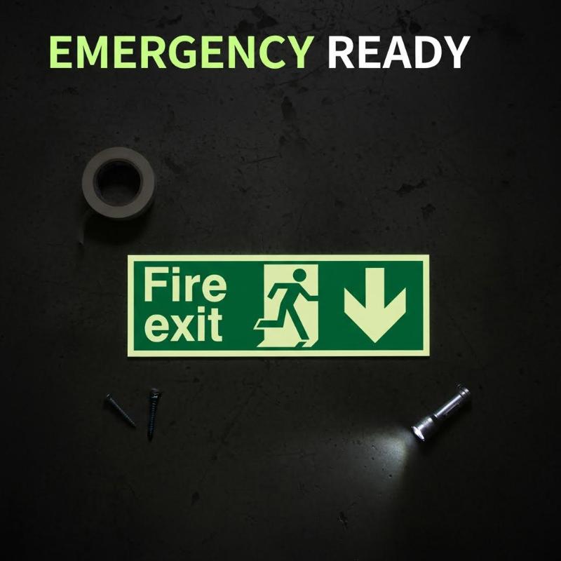 1 Sheet Glow-In-The-Dark Safety Exit Emergency Passage Sign Label Sticker Luminous Escape Direction Guide Sign Stickers