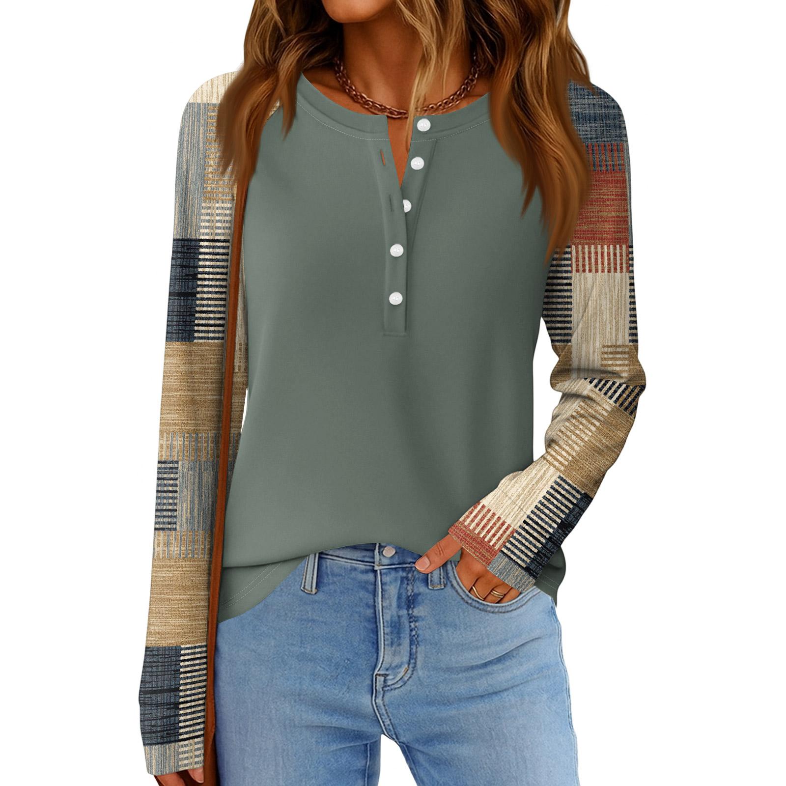 

Жіноча мода Вільний топ з довгим рукавом та круглим вирізом на кожен день M