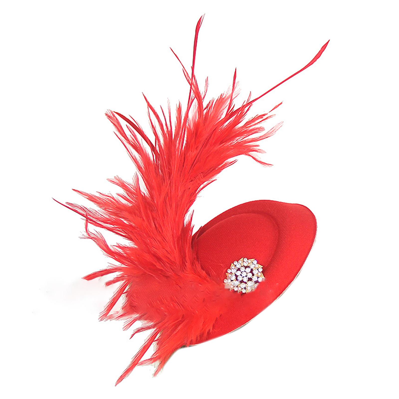 

1920s Feather Felt Hat Shape Hairpins Bride Hair Clip Feather Felt Hat Headdress Y2k Style Hair Clip for Wedding червоний
