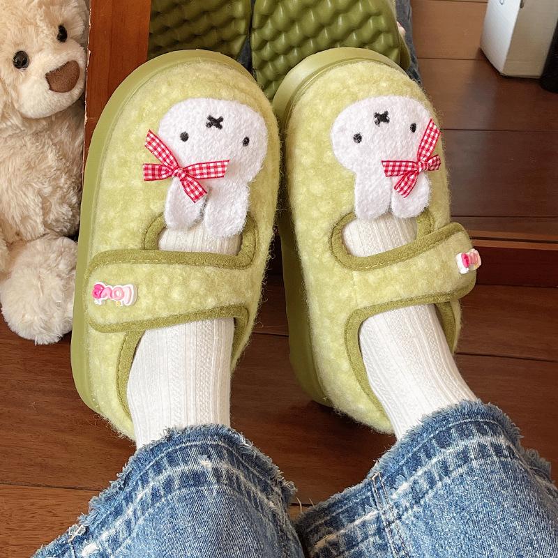 Sapatos de algodão fofos de desenho animado, preguiçosos e antiderrapantes para mulheres, novidade outono e inverno 2025, sapatos de algodão Mary Jane e plataforma