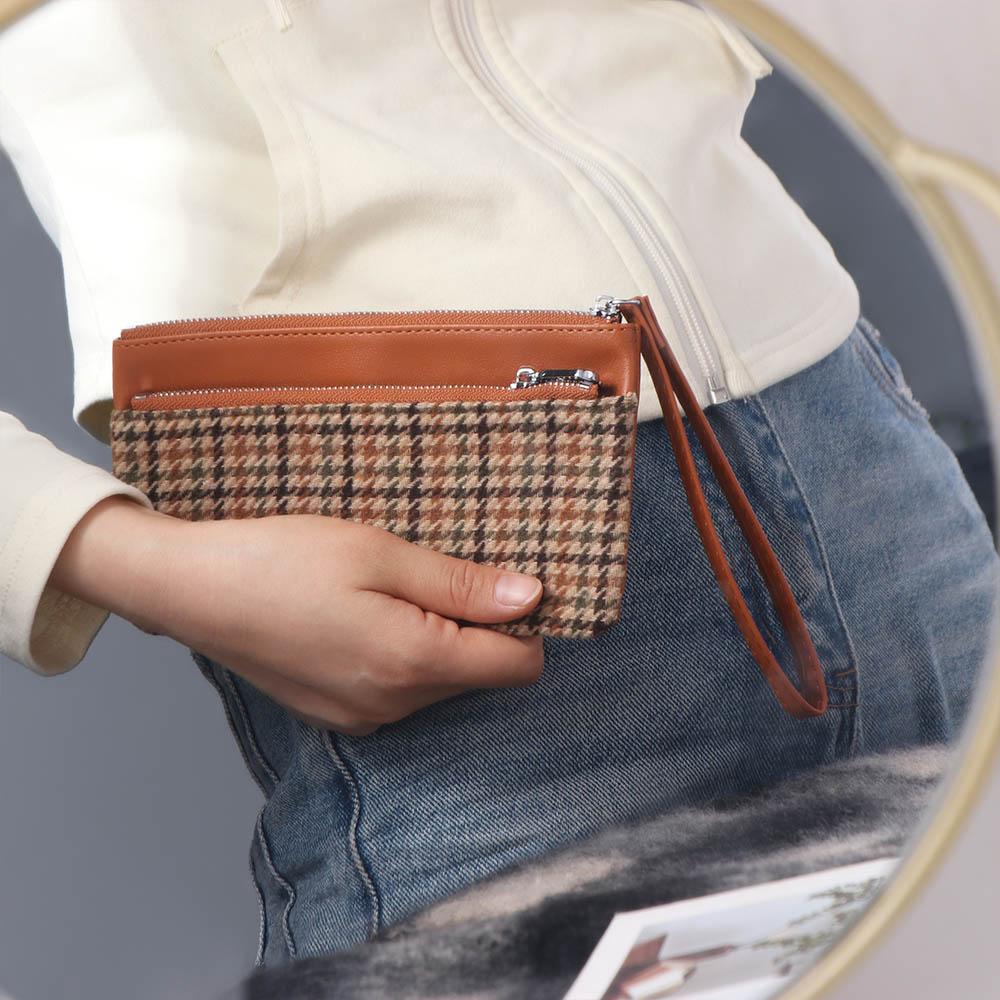 Coin Pocket Retro Houndstooth Handbag Korean Style Women Long Purse Zipper Clutch Wallet  Women