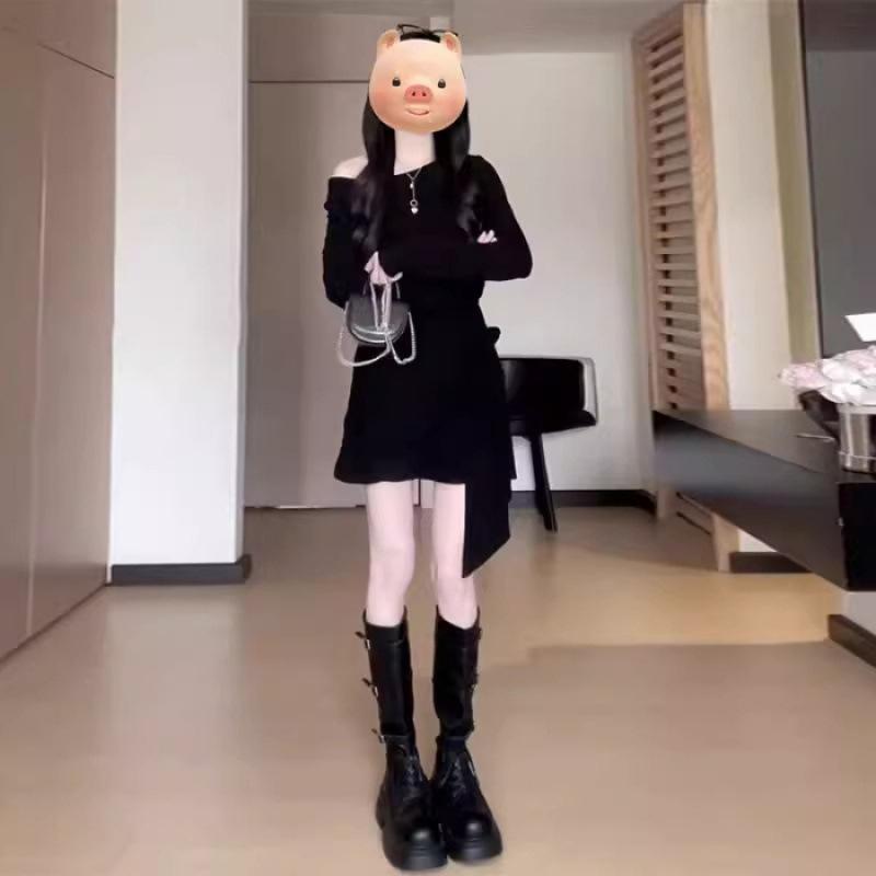 Design Sense Waist Skinny Irregular Versatile Dress Women s Spring High-end Long Dress S