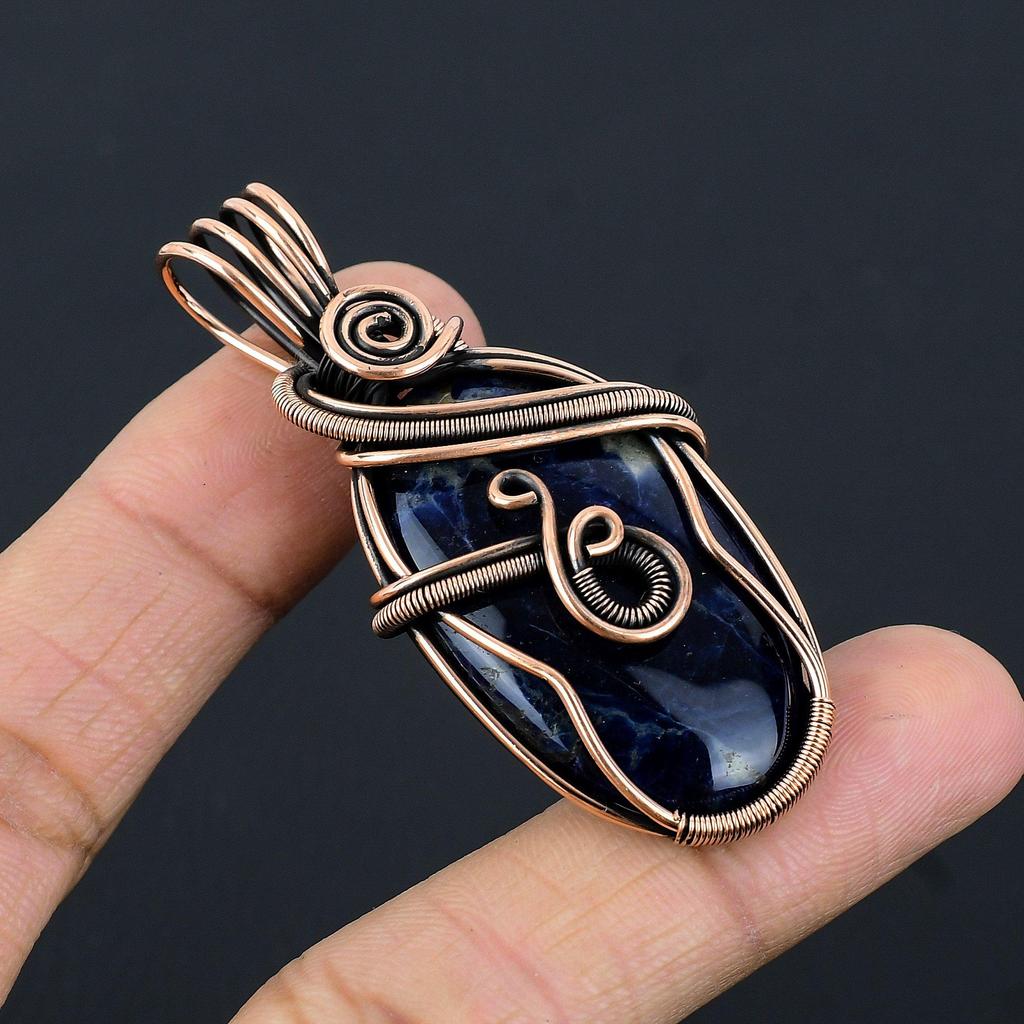 Sodalite Pendant Handmade Gemstone Jewelry, 999 Copper Wire Wrapped Pendant ,Unique Design Jewelry Pendant