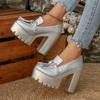 High Heels Women Mary Jane Shoes Retro Bows Elegant Chunky Heel Women Wedding Shoes Fashion White Round Toe Platform Sandals