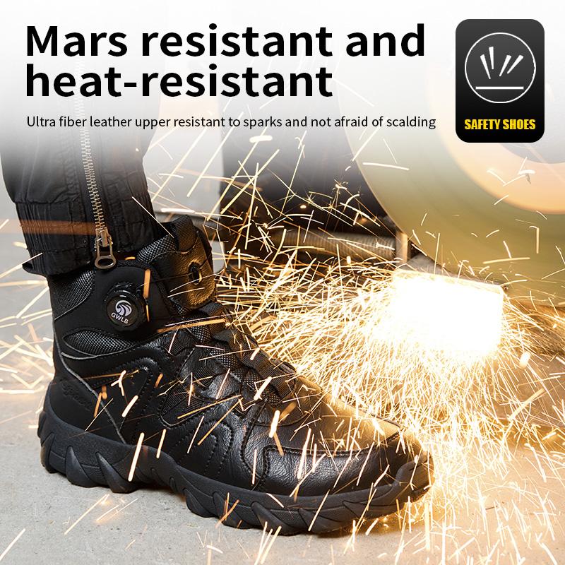 Anti Smashing Shoes Construction Site Swivel Buckle Safety Shoes with Steel Toe for Men High Top Microfiber Leather Safety Boots
