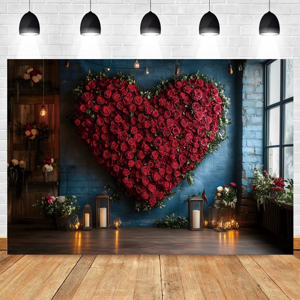 Romantic Valentine's Day Red Rose Love Candle Photography Banner Background, Indoor Scene Couple Photo Shooting Studio Backdrop
