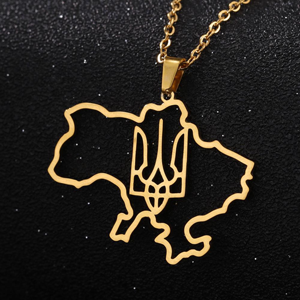 Dawapara Ukrainisches Dreizack-Halskette Tryzub Ukraine Symbol Friedenszeichen Schutz-Amulett Edelstahl Schmuck