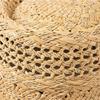 New French Retro Style Breathable Hollow Pattern Wide Brim Raffia Sun Hat Ladies Summer Travel Trendy Concave Top Straw Hat