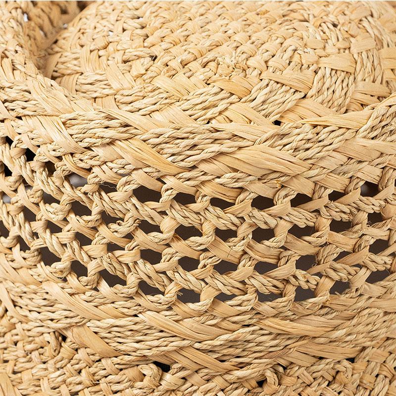 New French Retro Style Breathable Hollow Pattern Wide Brim Raffia Sun Hat Ladies Summer Travel Trendy Concave Top Straw Hat