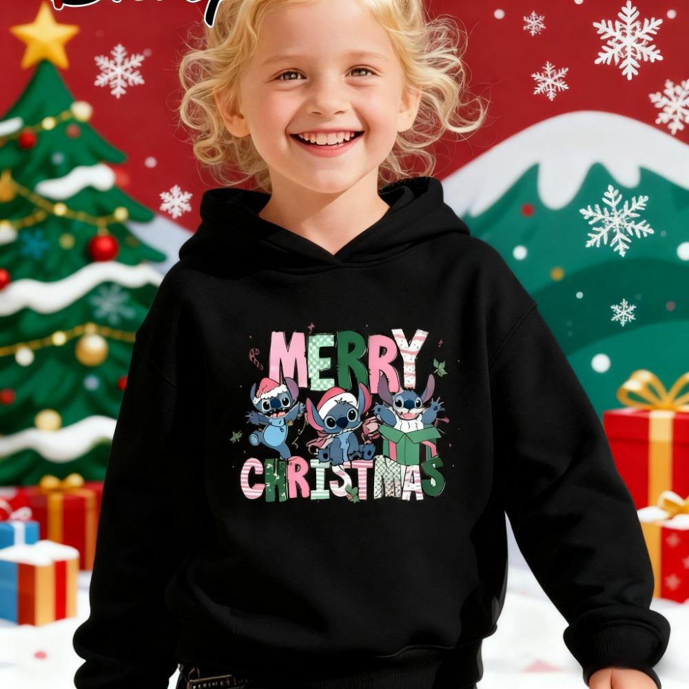 Hot Selling Stitch Christmas Themed Children's Autumn and Winter Hoodies, Warm and Comfortable, Fashionable Girls' Sportswear