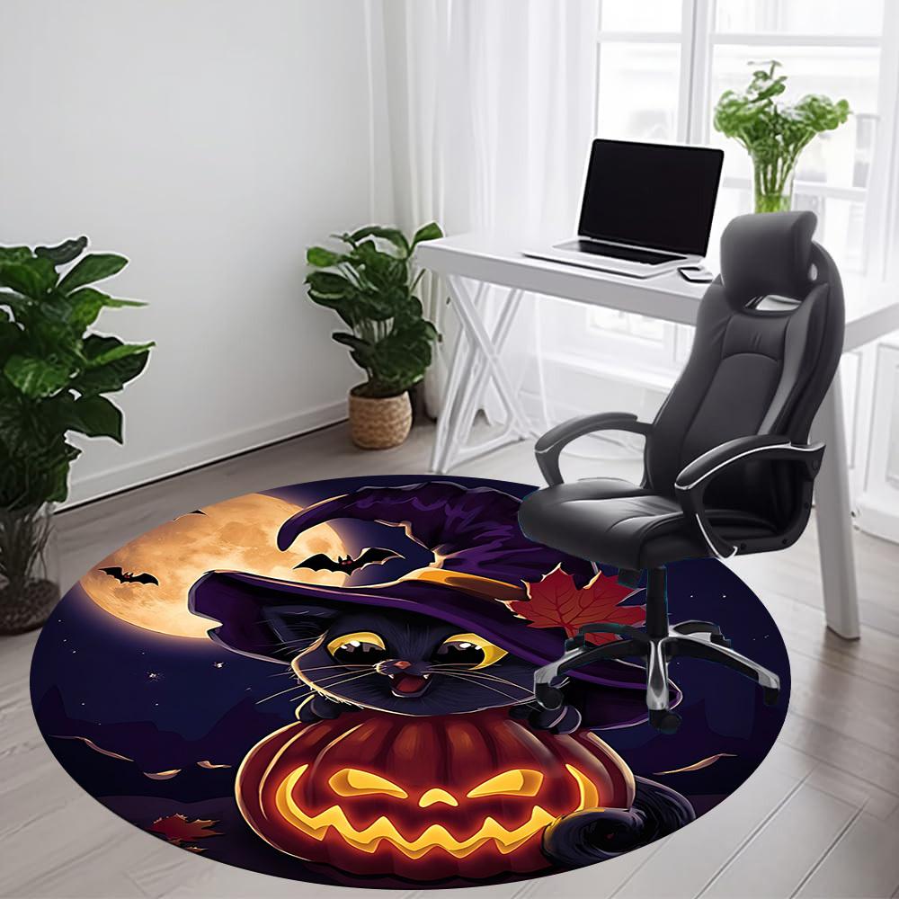 1pc Halloween Cat Office Round Area Rug, Indoor Mat Suitable ForOffice, Under Office Chairs Bedroom Living Room Home Decor, Room Deco n76