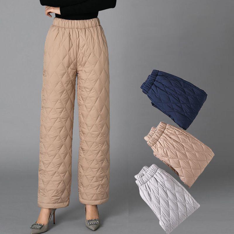 Women Winter Down Cotton Pants Large Size Thicked Thermal Quilted Cotton Trousers Middle Aged Elderly Mama Warm Pants M-3XL