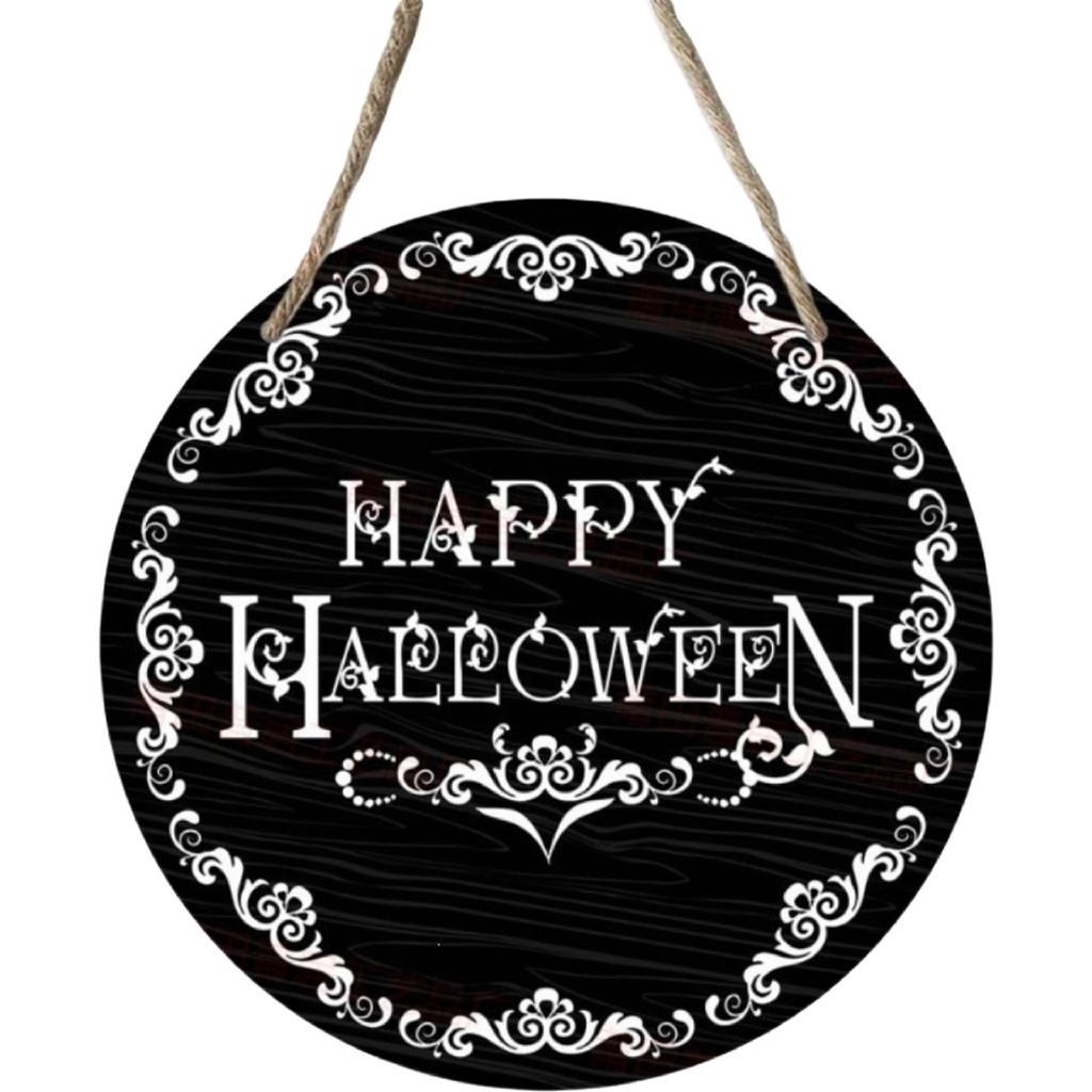 Wooden Hanging Halloween Sign Party Decoration Ghost Design Wall Ornament Rustic Style Door Plaque for Seasonal Indoor Outdoor Use
