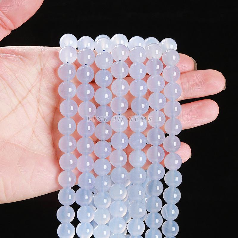 Jingde Jewelry 5A Natural Blue Chalcedony Round Beads: Icy Transparent Blue Agate for Handmade DIY Accessories